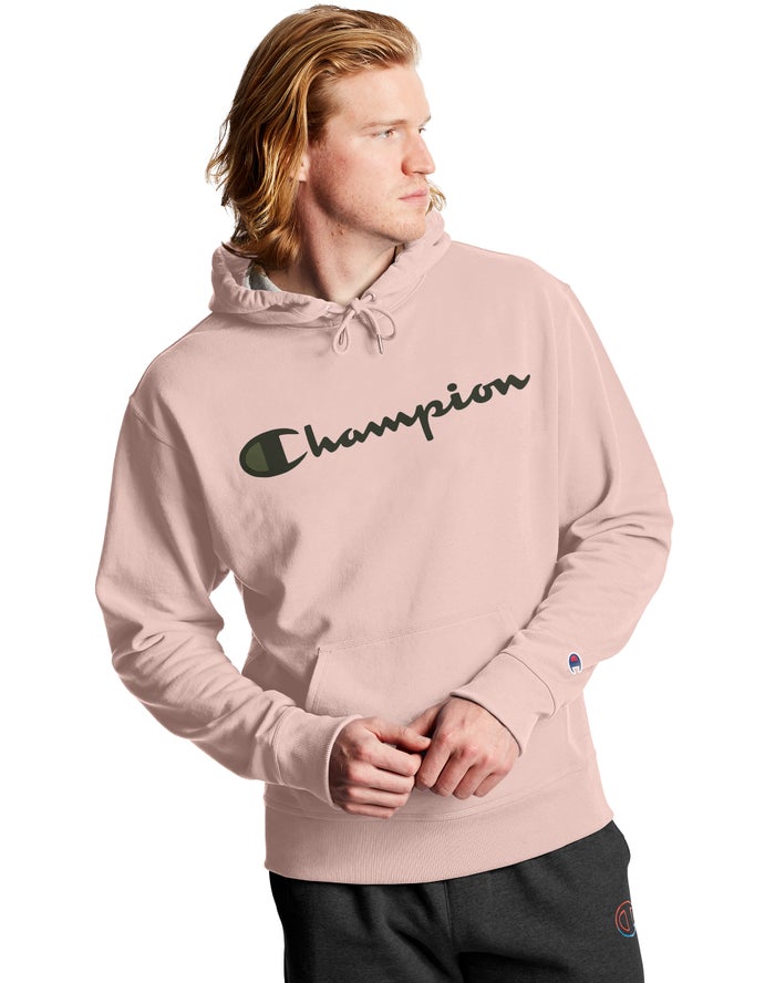 Champion Hoodie Heren - Roze - Powerblend Fleece Script Logo ( 628019-CXJ )